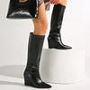 Fashion Fashion Wedge High Heels Long Boots Women Plus Size Pu Leather Knee High Botas Mujer Sexy Punk Black Pointed Toe Boots Woman