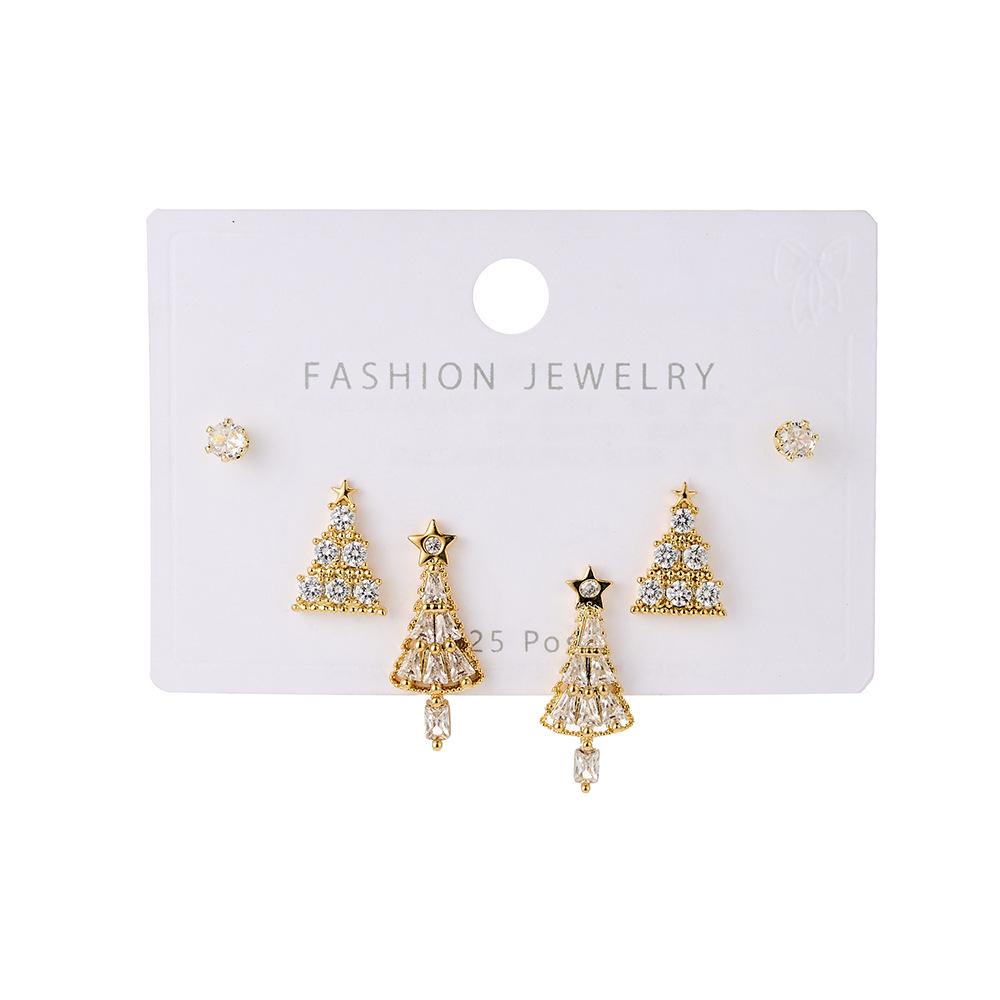 Elegant Korean Snowflake Christmas Tree Stud Earrings