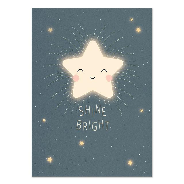 Rocket Stars Moon Kreslené plakáty Reprodukce Nursery Wall Art Malba na plátně Nordic Baby Dětská ložnice Obraz Dětský pokoj Dekor