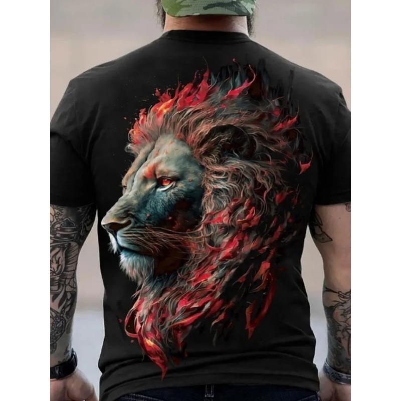 Animal Men's Printed T Shirt 3D Lion Pattern Summer Loose Plus Size Short Sleeve Street Round Neck Comfortable Men's Tops 6Xl