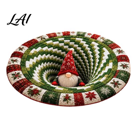 Living Room Holiday Carpet Christmas 3D Rug Illusion Area Round Decorative Optical Floor Mat Festive for Indoor Home Decoration Winter Seasonal Rug