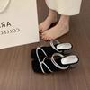 Two-way Cross-strap Open-toed Cool Slippers Women's Summer Wear French Beautiful Not Tired Thick-heeled Roman Sandals