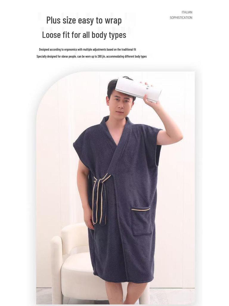 Unisex Plaid Absorbent Bath Towel Robe - Short Sleeve Couplet for Men and Women