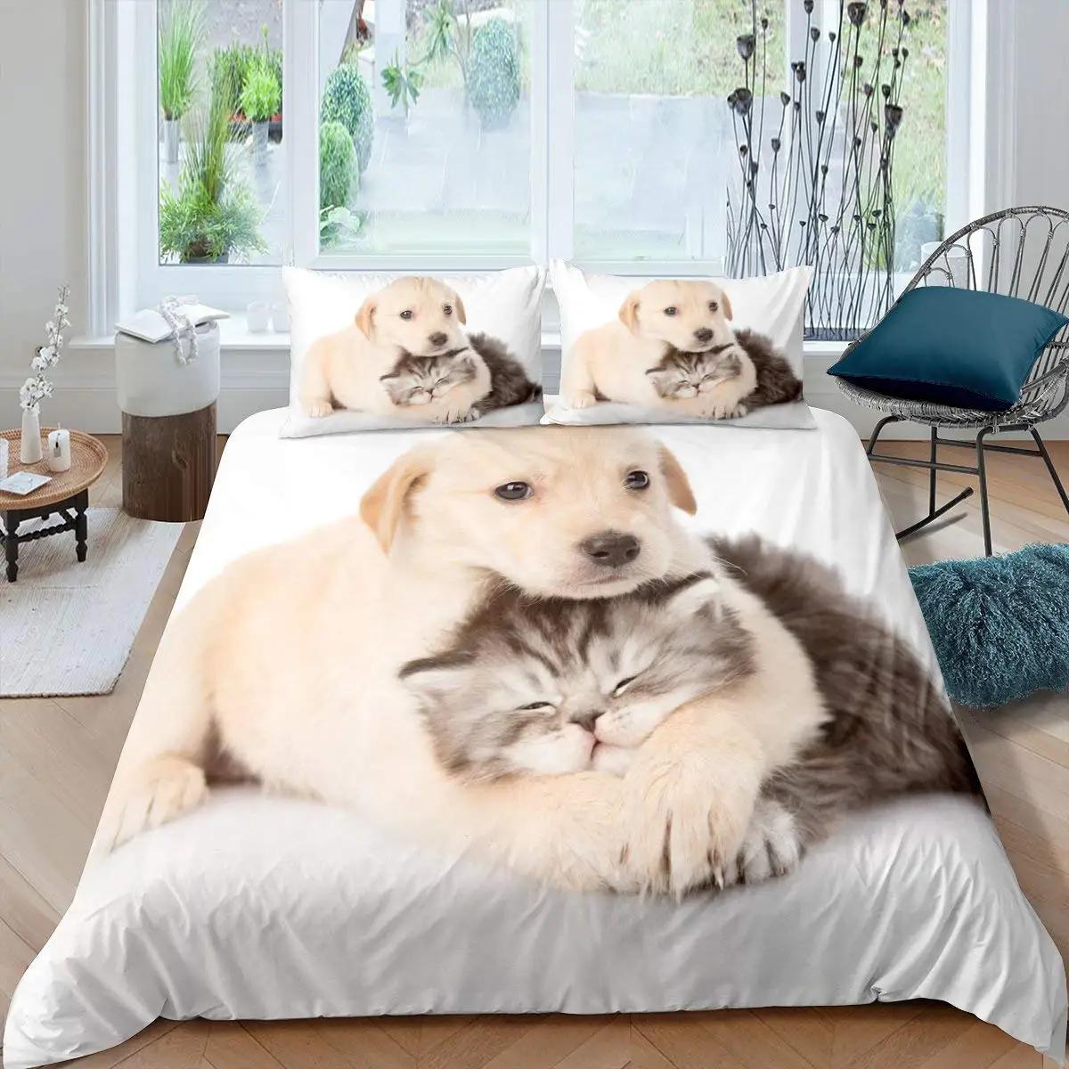 

Boys Girls Kids 3D Bedding Cute Animal Pet Kitten Lovely Kitten Puppy Duvet Cover Cartoon Dog Animal Design Bedroom Decoration 70x133cm 2pcs