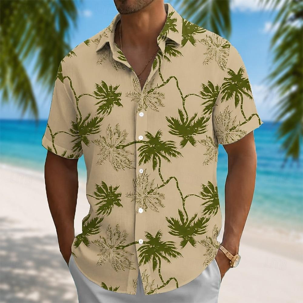 Herren Kokospalme Tropische Pflanzen Sommer Hawaiianisches Hemd Tropische Hemden Aloha Hemd Kurzarm