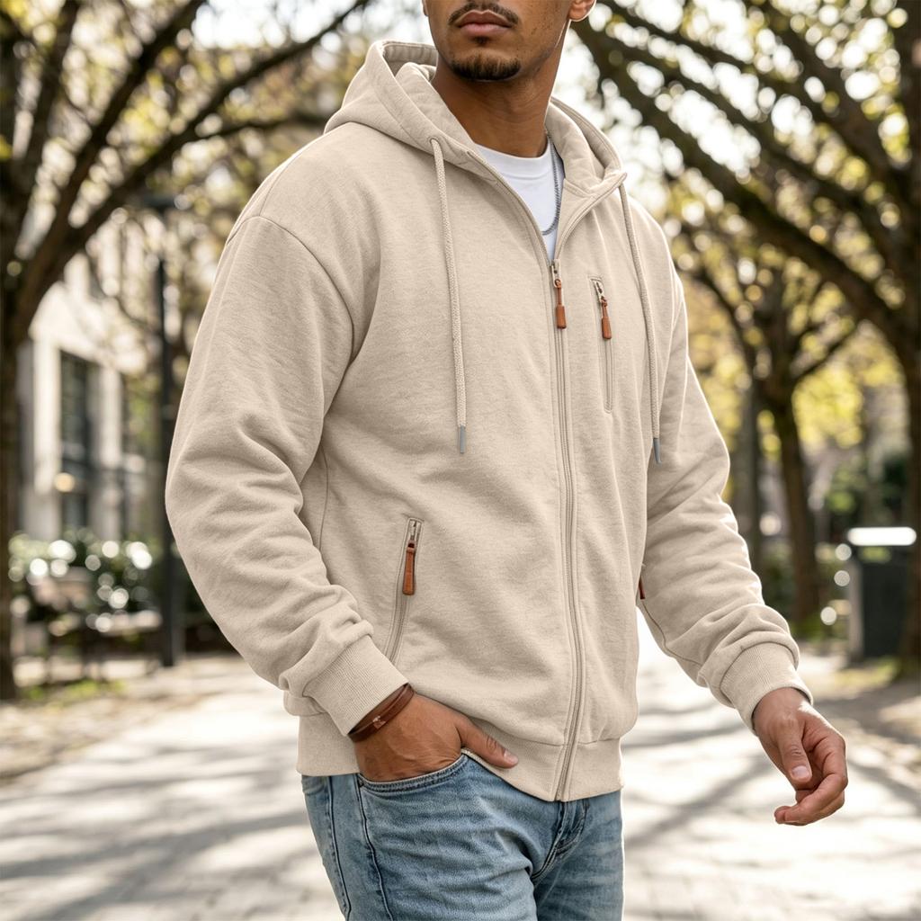 Men's Casual -Lined Hooded Zip-Up Sweatshirt with Pockets Long Sleeve Athletic Jacket