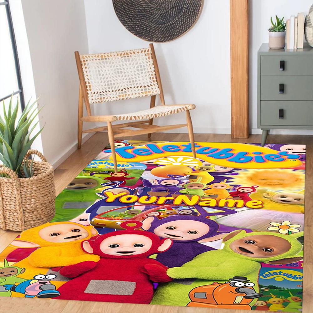 Teletubbies Customizable Name Floor Mat Design for Outdoor Game Room Study Room Kitchen Anti-slip Rug Anime Office Decor Birthday/Christmas Gift