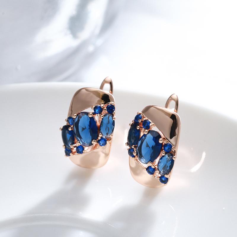 New Blue Natural Zircon Drop Earrings For Women Rose Gold Color Vintage Ethnic Bride Wedding Jewelry Party Accessories