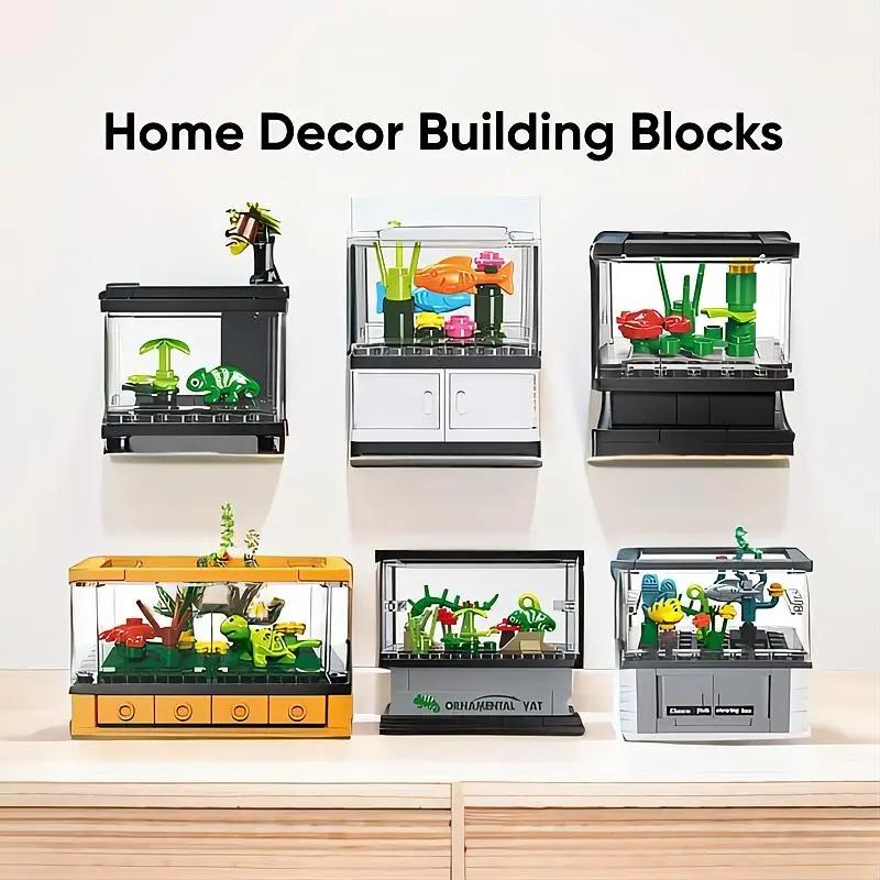 Micro Fish Tank Series Building Blocks Toy fish Seaweed Desktop Model Creative Home Decoration Creative Gift For Children