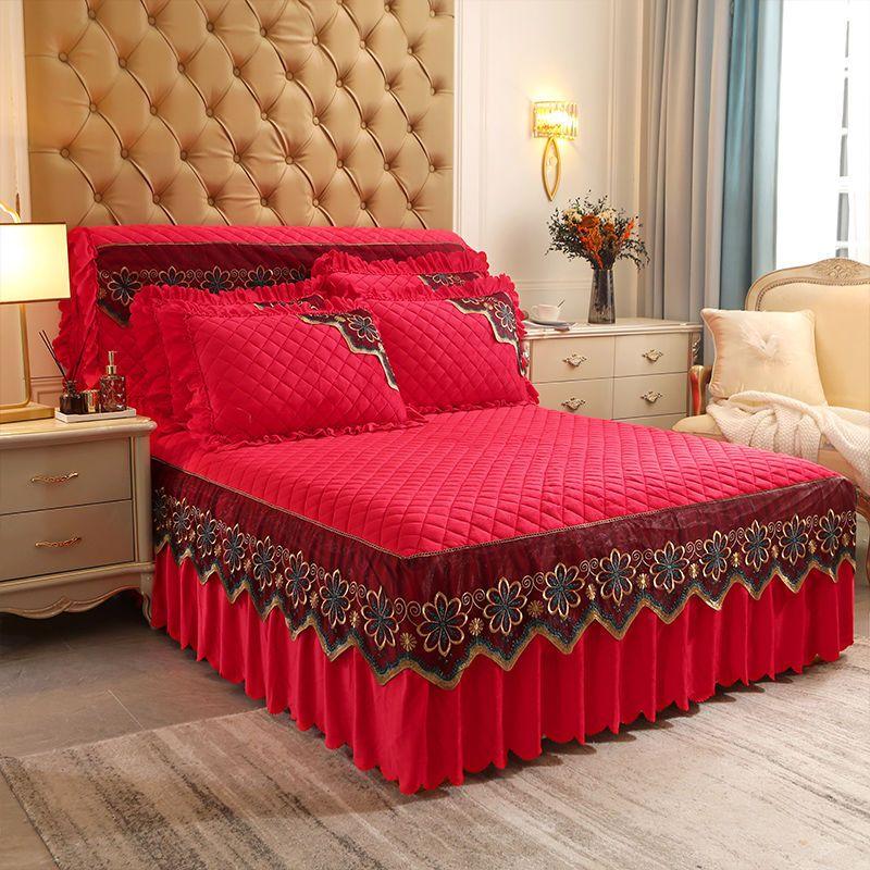 

Роскошное теплое покрывало на кровать, утолщенное хрустальное бархатное кружевное покрывало для кровати, покрывало, постельное белье, королевский размер, вышивка, покрывало на кровать 120*200cm with pillowcase