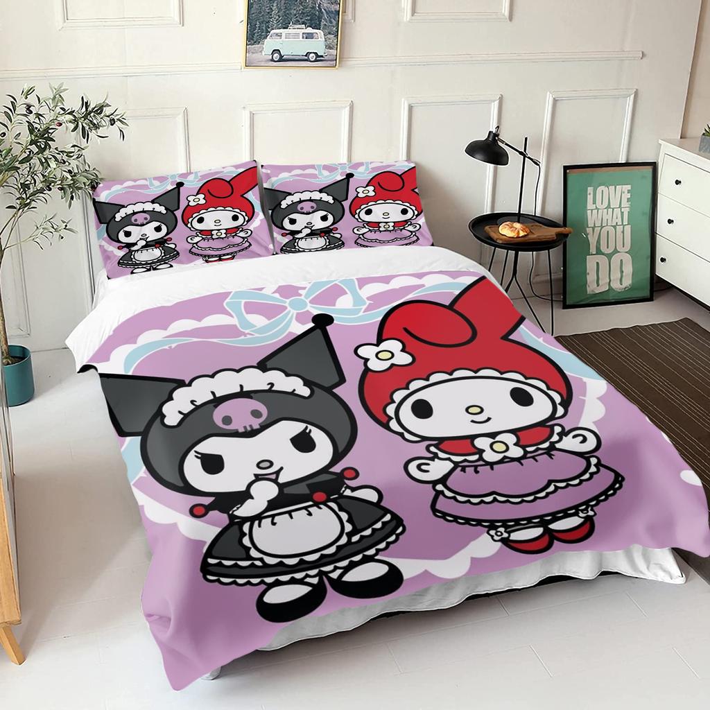 Sanrio Series Kurome 3-Piece 1 Quilt Cover One Piece Bedding Set Comforte Luxus Exquisite Birthday Gift Polyester Home Decor