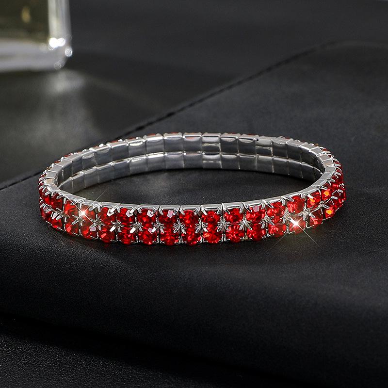 Full Diamond Bracelet Exaggerated Rhinestone Bracelet Bridal Crystal Two Rows Elastic Line Bracelet Female красный