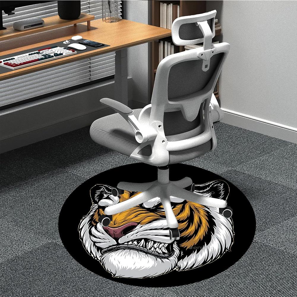 1pc Tiger Head Chair Carpet for Office, Round Non Slip Durable Large Size Office Carpet, Suitable for Office