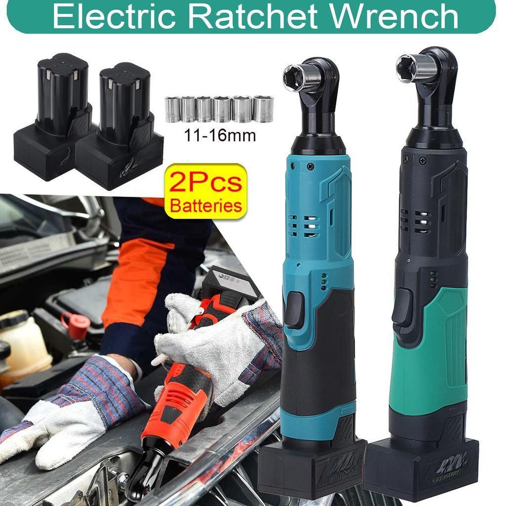 3/8" 42V Rechargeable Scaffolding 100Nm Right Angle Wrench Tool + 2 Battery Charger Cordless Electric Wrench Ratchet