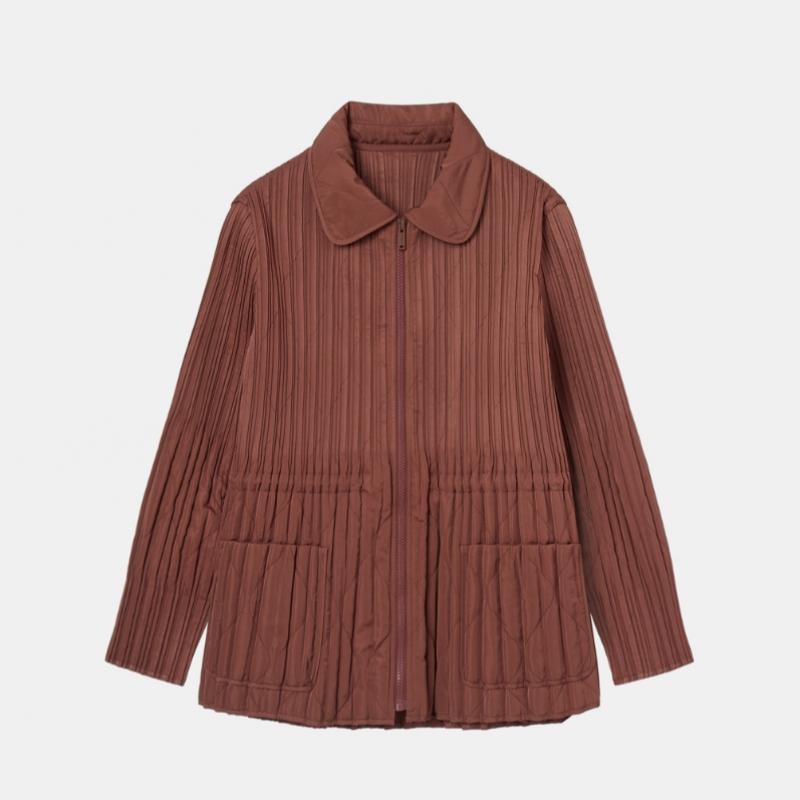 Pleats Me Curve Line Stand Collar Pleated Texture Jacket Ppjkw025011