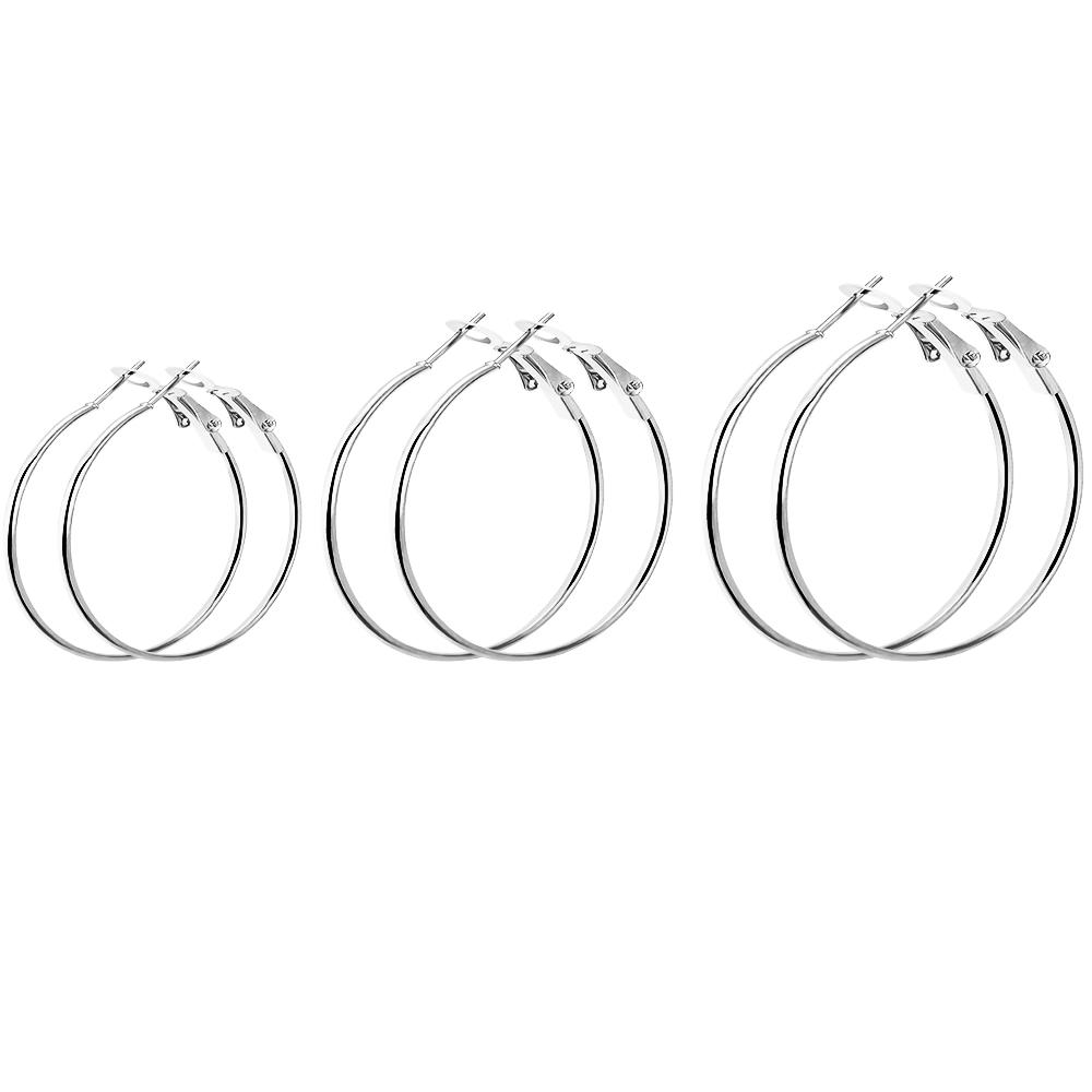 SAUVOO 3 Pairs/Set Metal Hoop Earrings Set 20/30/40mm Big Round Circle Earrings For Women Gold Silver Plated Fashion Jewelry