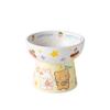 Cute Cartoon Ceramic Pet Bowl High Foot Neck Protection Flat Mouth Bowl Super Large Arc Structure