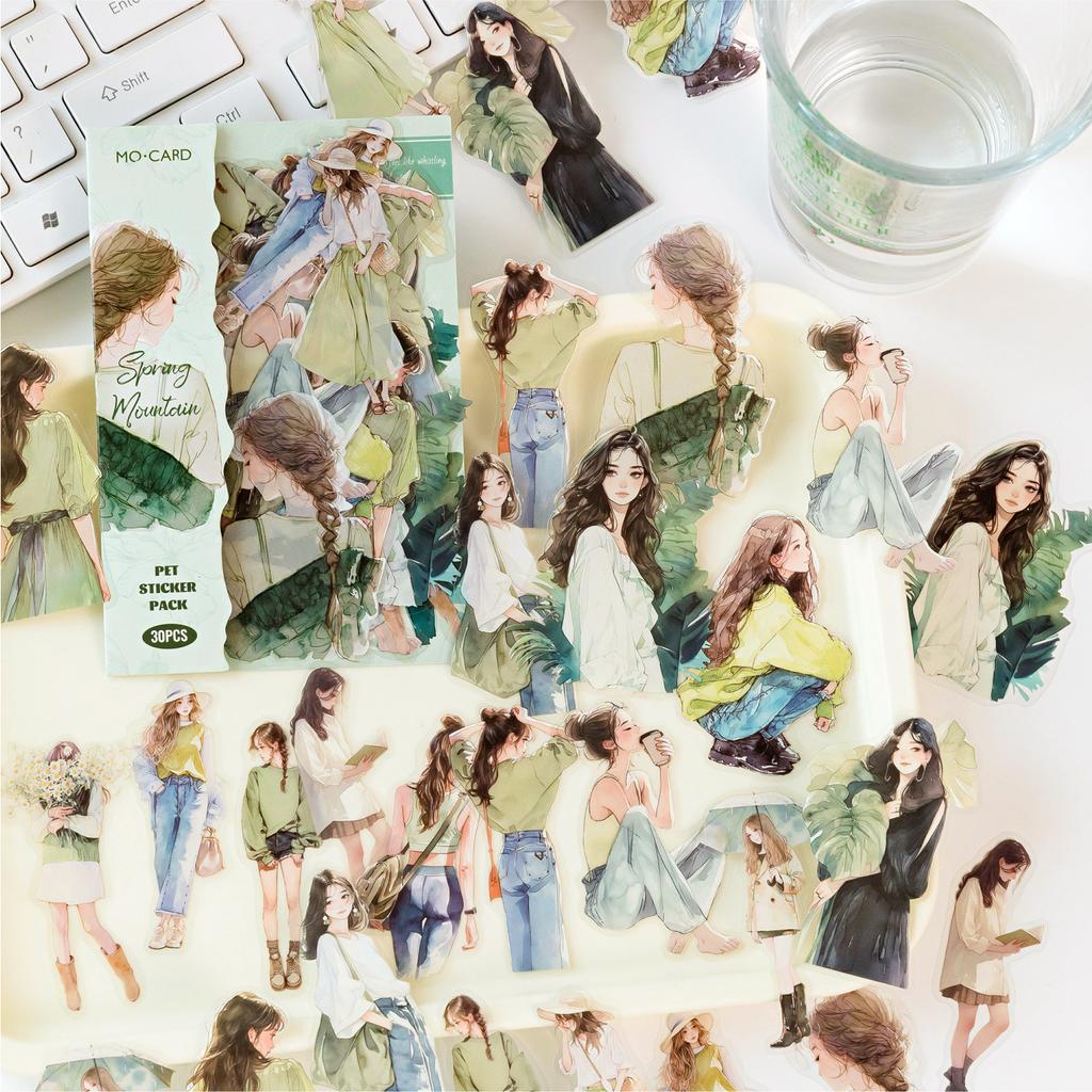 30 PCS Cute People Sticker PET Materials Junk Journal Sticker Girl Life Series DIY Scrapbooking Collage Stationery Decor Supplies