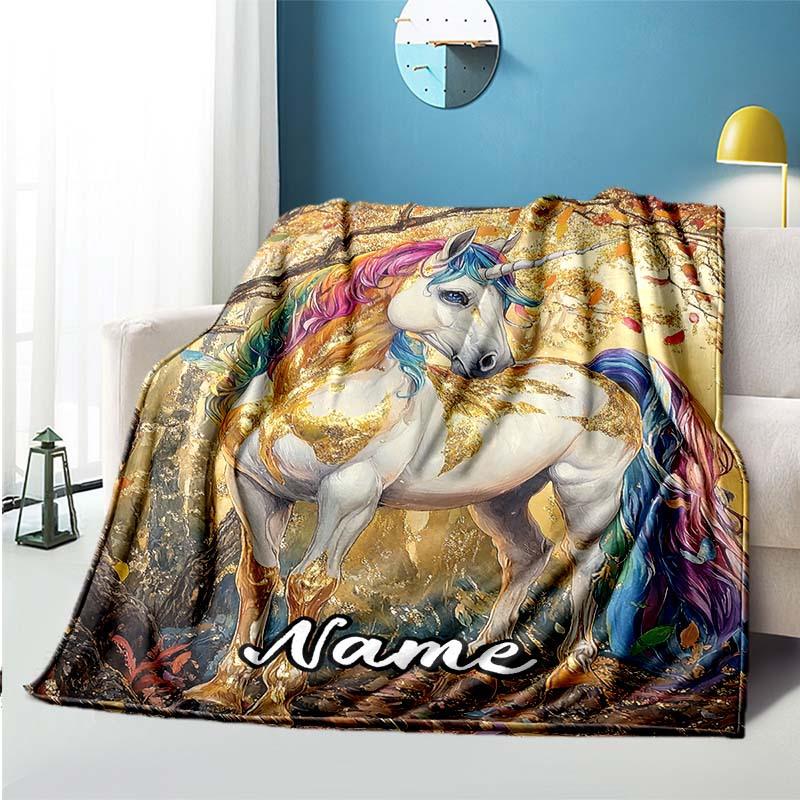Colorful Unicorn Customize Your Name Blanket Used For Chair Office Sofa Bed Camping Soft And Warm Giving Friends And Relatives Birthday Graduation