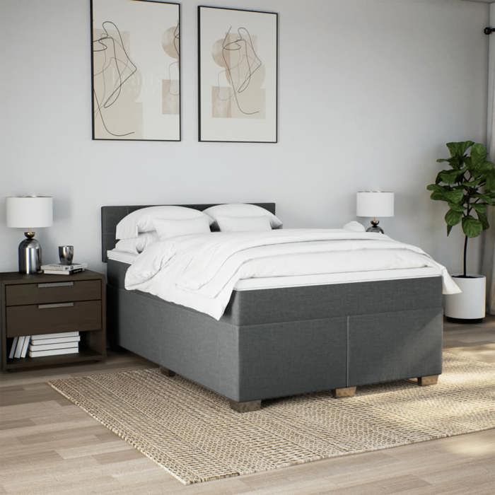 Maison Exclusive - Sommier à lattes de lit avec matelas Gris foncé 140x200cm Tissu