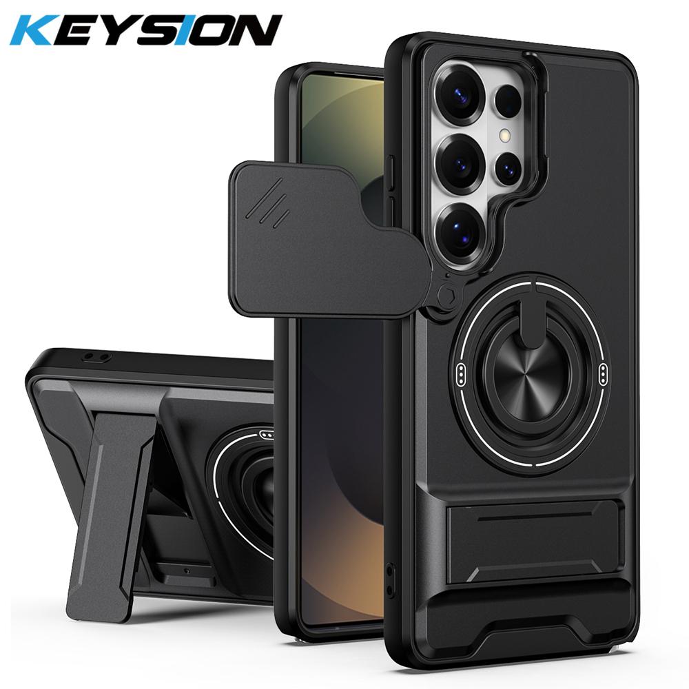 KEYSION Magnetic Phone Case for Samsung Galaxy S25 S26 Ultra S26+ S25 FE Slide Camera Protection Upright Kickstand Ring Shockproof Cover