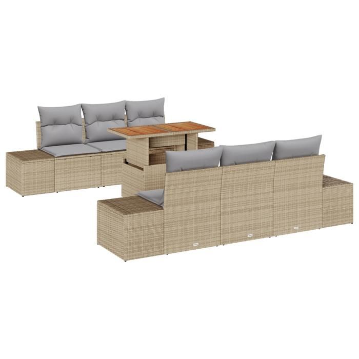 VidaXL Ensemble de salle à manger de jardin de 7 pièces avec coussins en beige en poly rattan et acacia 3349909