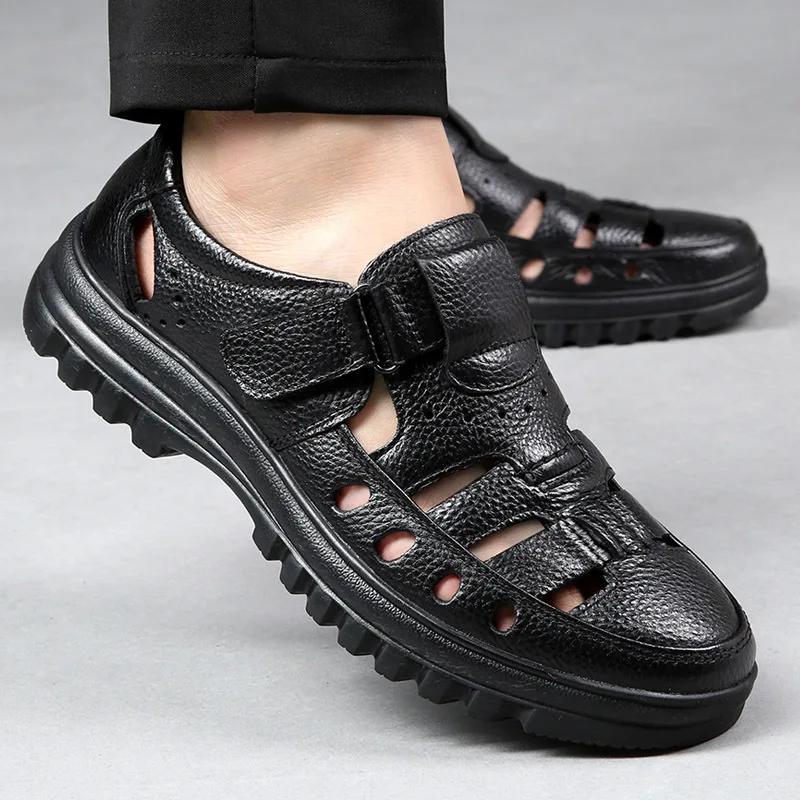 Fashion Luxury Men's Sandals Summer New Hollow Out Leather Shoes for Men Breathable Casual Shoes Fashion High Quality Men Sandalias 2025