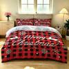3pcs Set(1 Bedspread + 2 Pillowcases) with Christmas Red and Black Plaid Snowflake Reindeer Decorative Fabric Home Decoration