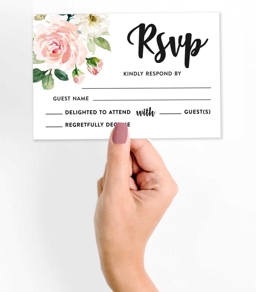 Inkdotpot 50 Blank RSVP Cards With White Envelopes Floral 4"x6" Response Cards-RSVP Reply Card For Wedding-Bridal Shower-Baby Shower-Rehearsal