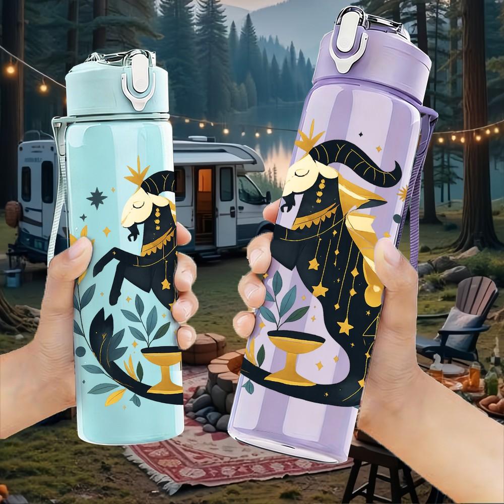 1PC Floral Sagittarius Zodiac 750ml Color Plastic Sports Water Bottle Leakproof Flip Straw Lid Suitable for Sports Office Home Use