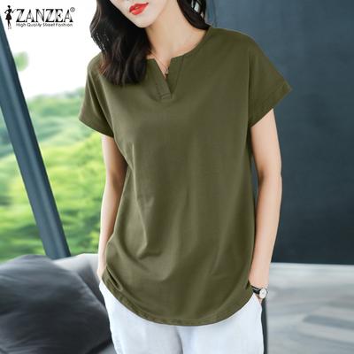 Frauen Sommer Casual V-ausschnitt Kurzarm Einfarbig Bluse T-shirt