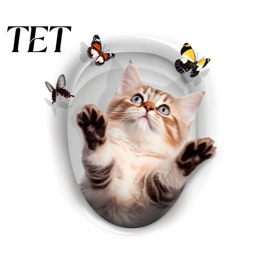 Wasserdichte Toilettensitz-Aufkleber 3D Cartoon Katze Sticker, Niedliche Tier Deckel Kreative Kunst Aufkleber, Lustige Selbstklebende Badezimmer Wanddeko Einfach Abziehbar
