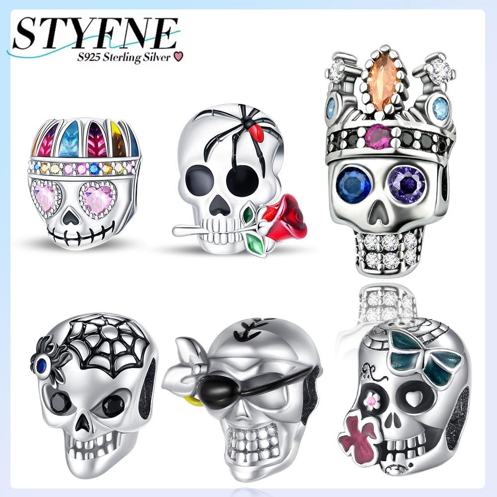 Copper Halloween Skull Rose Pirates Charm Pendant Beads Fit Original Bracelet For Women Valentine Day Jewelry Gifts