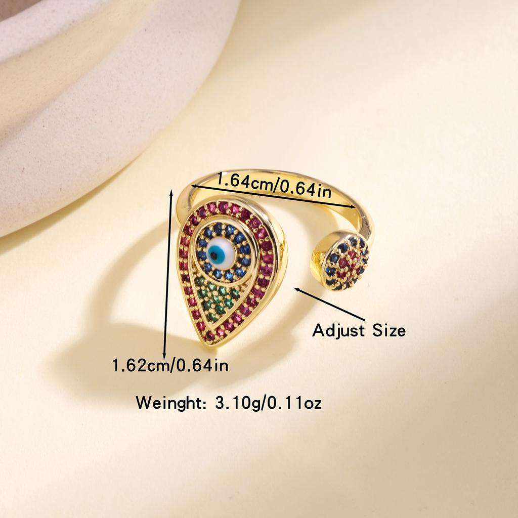 Nidin Trendy Ring Turkish Evil Eye Hamsa Hand Open Adjustable For Women Vintage Colorful Zircon Bohemia Style Finger Jewelry