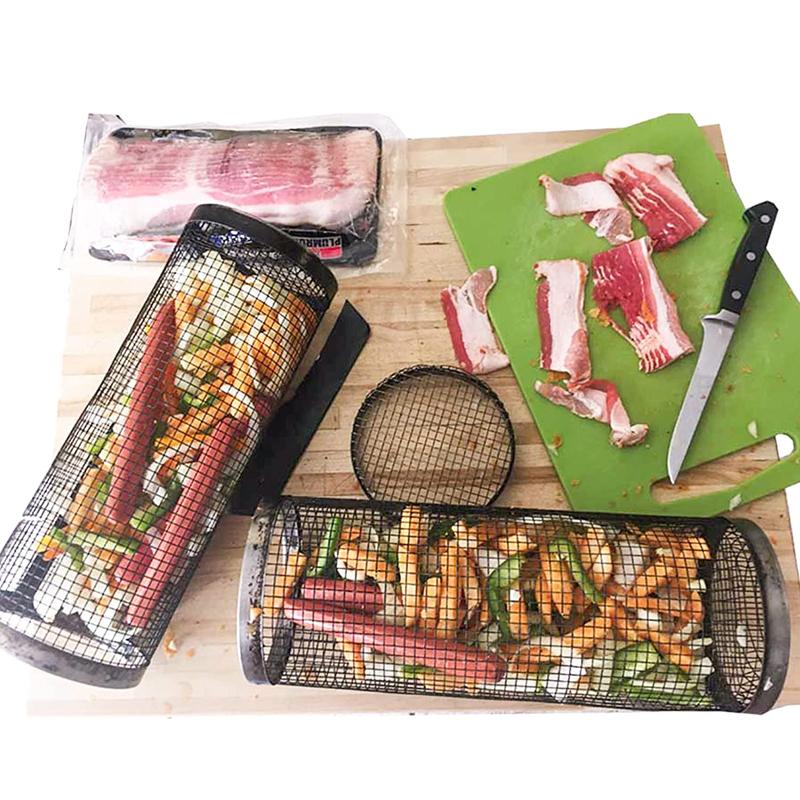 Stainless Steel Cylinder Mesh Grill Basket for Vegetables and Fruits
