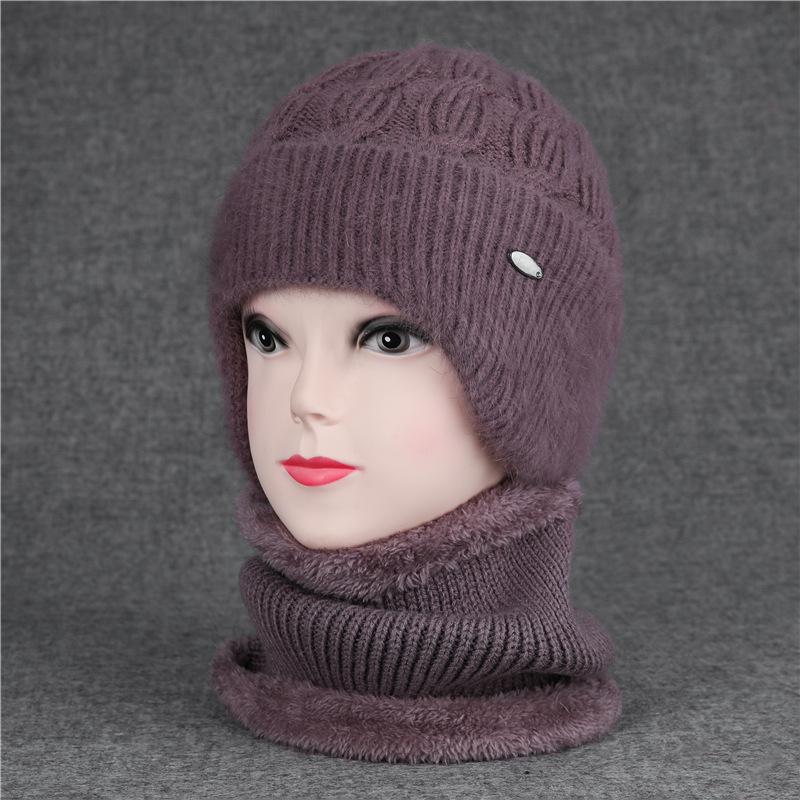 Women's winter hats for the elderly with thick fleece and warm ear protection rabbit wool hats for cold-proof cotton hats