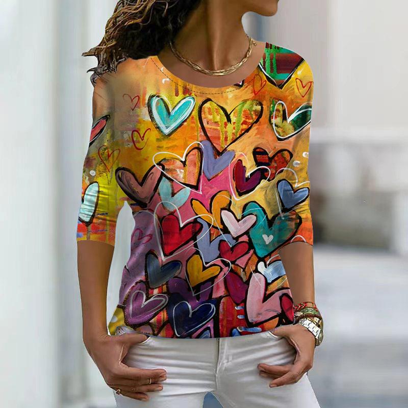 

Женские осенние топы с принтом Red Love, повседневная футболка с длинным рукавом, топ, блузка 8XL оранжевый