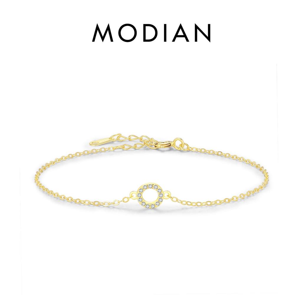 MODIAN Solidne 925 srebro proste puste kółko przezroczyste CZ bransoletki złoty kolor łańcuszek z ogniwami dla kobiet dziewczyn piękna biżuteria na prezent