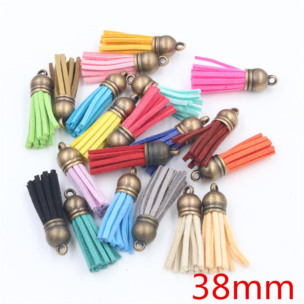 10pcs 38mm 55mm length Suede Tassel For Keychain Cellphone Straps Jewelry Charms, Leather Tassels With Silver Plated Gold Caps