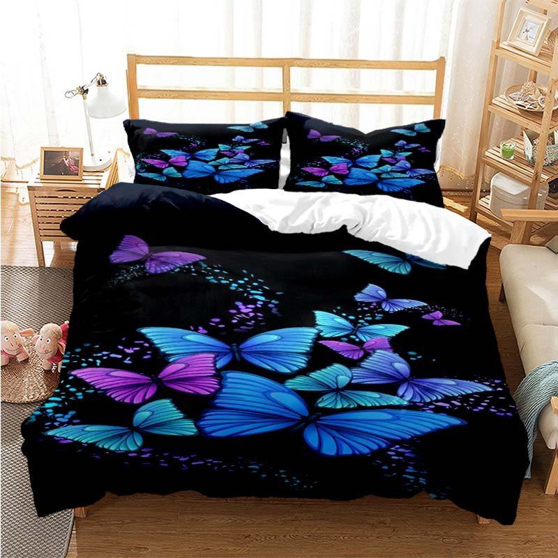 Three-Piece Digital Printing Kit 3D Purple Lavender Butterfly Bedding