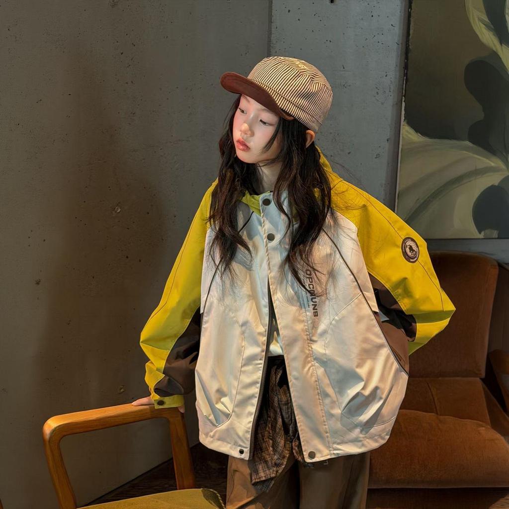 Girls' Color Block Hooded Outdoor Jacket - Autumn 2026 Style for Middle and Older Children