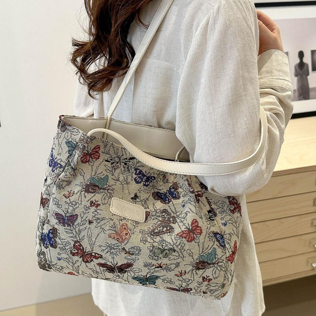 Large capacity women's bag handbag 2025 new fashion canvas bag ins shoulder tote commuter bag