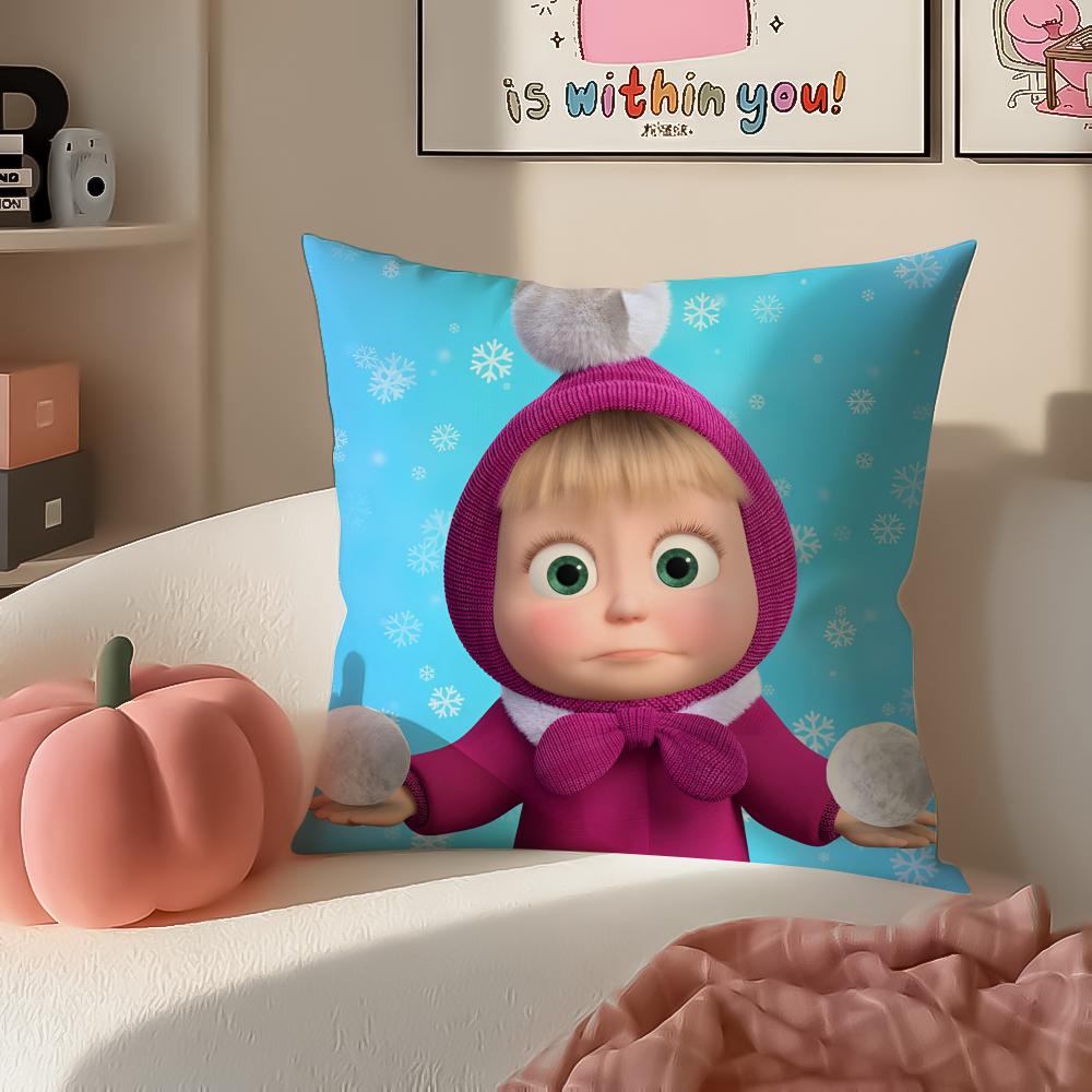 PopCartoon To Accompany MMasha And BBearsS Cushion Cover Pillowcase Short Plush Invisible zipper Room Sofa Cushion Cover