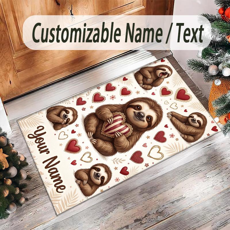 Hearts Theme Crystal Velvet Floor Rug Personalized Custom Name Text Warm Carpet Home Decoration