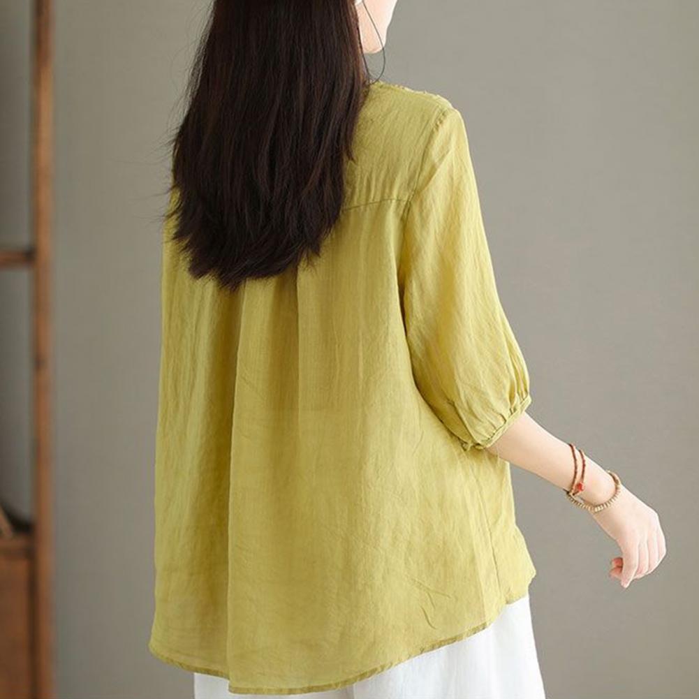 Women Loose Style Top Stylish Women's Embroidered V-neck Tops for Spring Autumn Loose Fit Commuting Style Blouses with Half