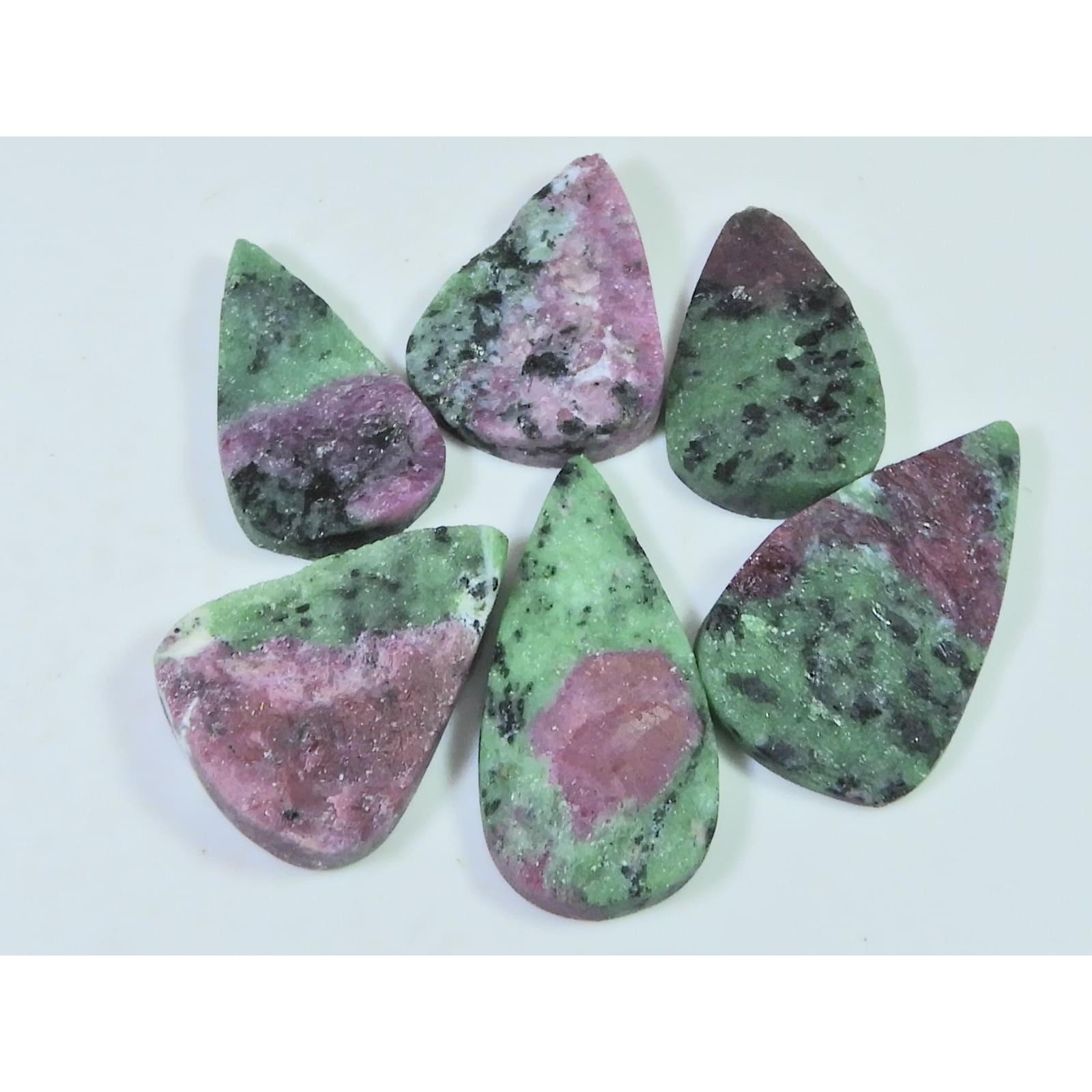 06Pcs Natural Ruby Zoisite Druzy Pear Cabochon Loose Gemstone Lot 182Cts. C-2354