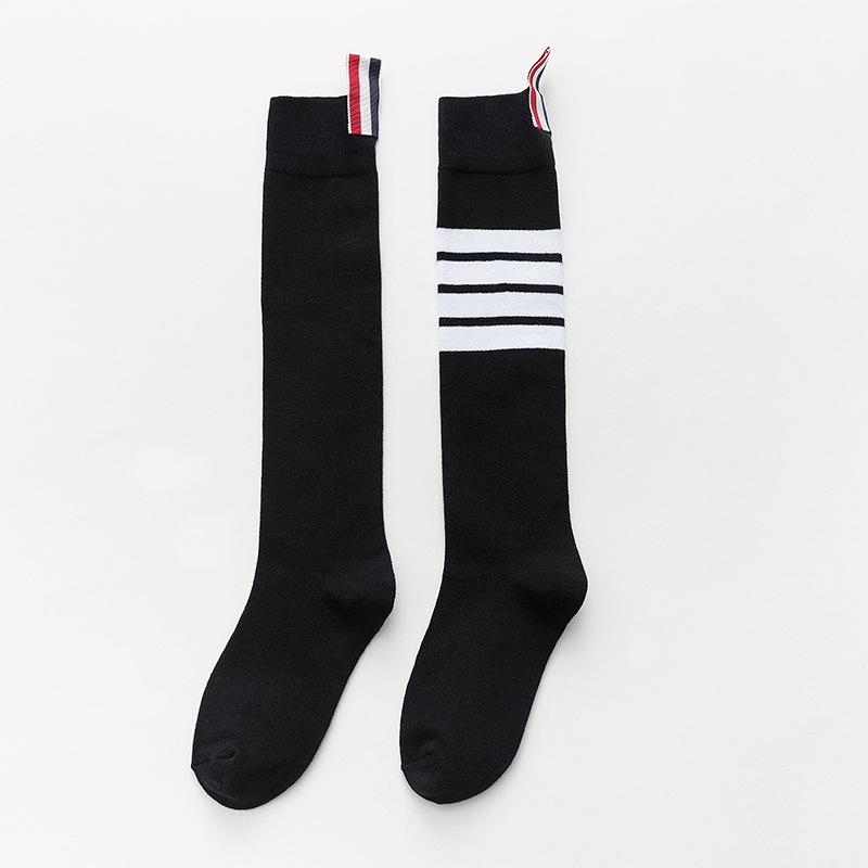 

Женские черные и серые длинные хлопковые гольфы до икр - Осень/Зима, Утягивающие, Выше колена, 4 полоски, Японский трендовый стиль. Size 36-44