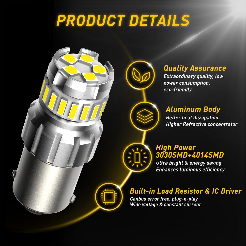 AUXITO P21W BA15S LED Bulb Canbus 1156 BAY15D 1157 P21/5W LED Car Lights 6500K White Super Bright Brake Lights Reverse Lamp DRL