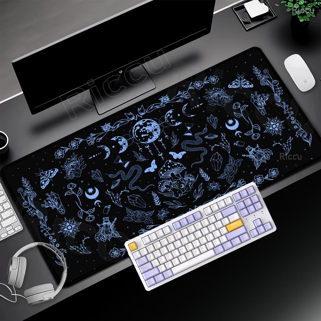 Schwarze Tarotkarten Schreibtischmatte Büro Mond Stern Mauspads Hexe Divination Schreibtischmatte Pilz Tischmatte Ästhetisches Großes Gaming-Mauspad