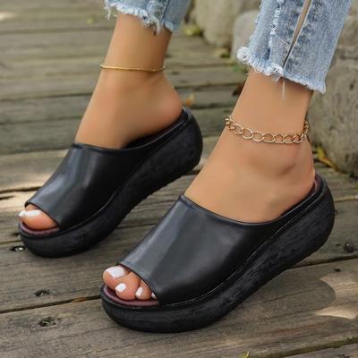Fashion 2024 Women Summer New Wedge with Fish Mouth One Word Drag Thick Bottom Women's Slippers Shoes